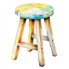 Colorful wooden stool with artistic texture and design.