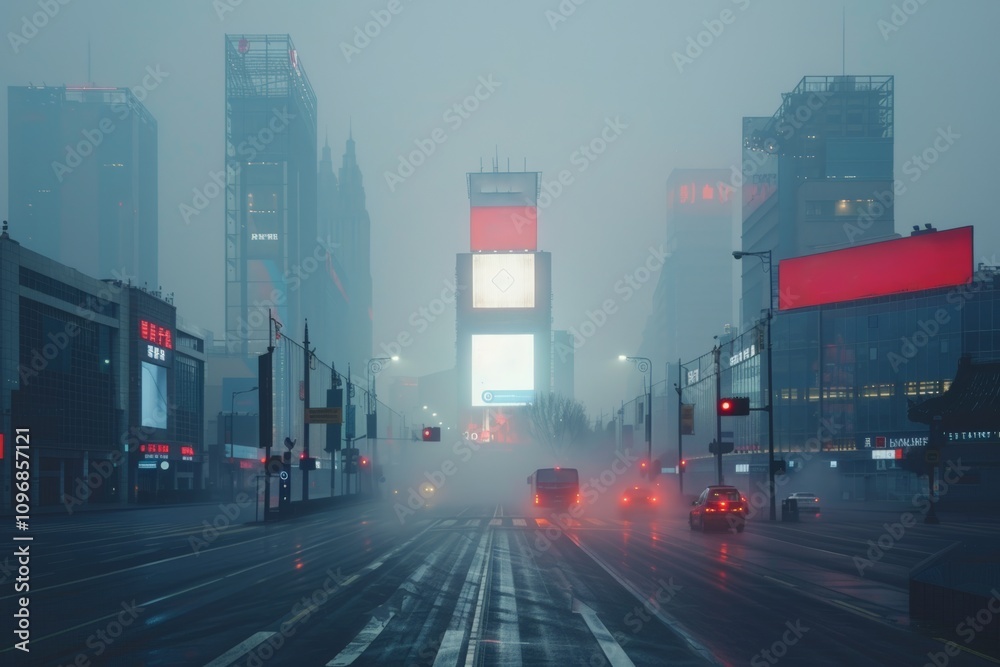 Photo inspiration: Fresh Look at Dramatic Foggy Cityscape With Wide Street Minimal Traffic Prominent
