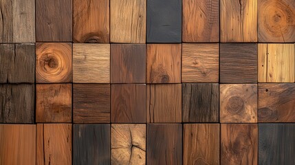 Poster - A textured arrangement of wooden tiles, showcasing various shades and grains, creating an organic and rustic aesthetic.