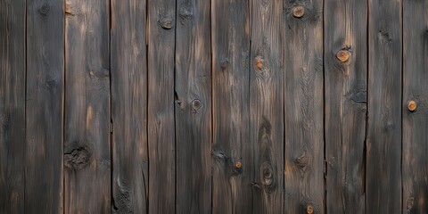 Poster - A rustic wooden wall featuring dark, weathered planks with visible knots and textures, creating an earthy, natural aesthetic.