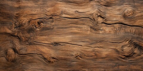 Poster - A close-up view of textured, brown wood, showcasing natural patterns and grains, perfect for backgrounds or design elements.