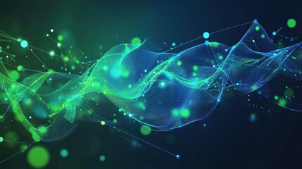 Poster - Vibrant Digital Technology Banner with Green and Blue Visualization
