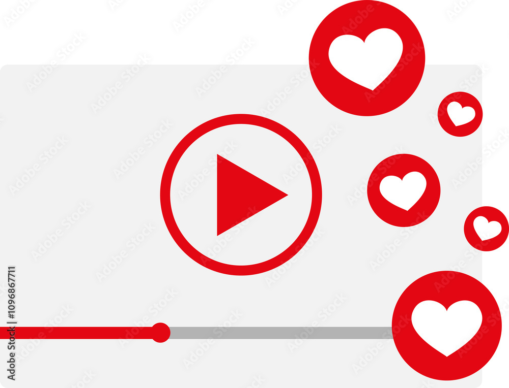 Stylized video player interface with a large red play button in the ...