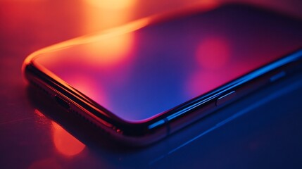 Poster - Smartphone illuminated with red and blue neon light.