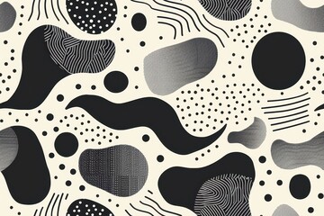 Poster - Abstract Seamless Pattern with Minimalist Shapes and Lines on Light Background