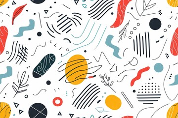 Poster - Bright Seamless Pattern with Minimalistic Shapes and Colors on White Background
