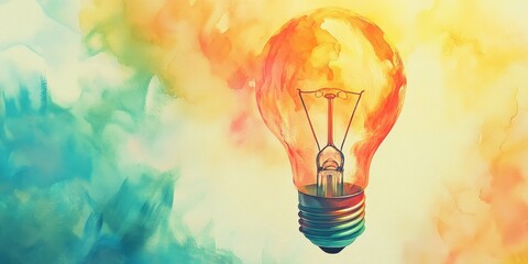 Poster - Abstract Watercolor Light Bulb Illustration on Colorful Background
