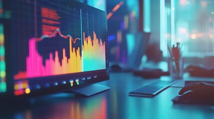 Poster - Team of Business People Analyzing Colorful Data on Computer Screen