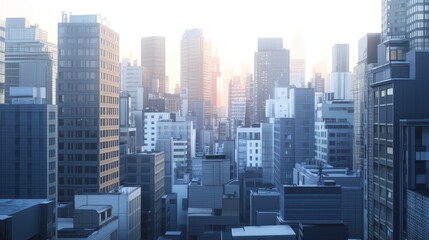 Poster - Daytime Cityscape with Tall Buildings, Urban Landscape in Soft Light