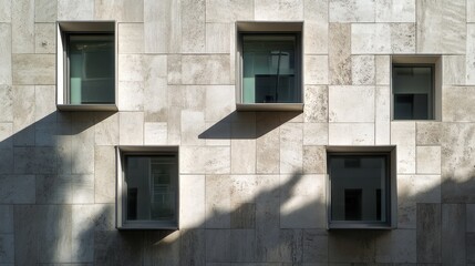 Poster - Detailed exterior shot of a modern building showcasing unique window design
