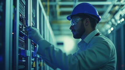 Poster - Electrical Engineer Working Diligently in Server Room Environment