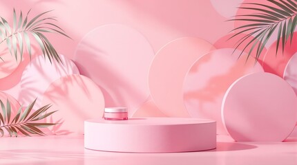 Wall Mural - pink podium for displaying cosmetics and product on abstract background. Generative Ai