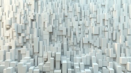 Poster - A textured surface featuring numerous rectangular forms in varying heights and shades of white, creating a dynamic, abstract visual effect.
