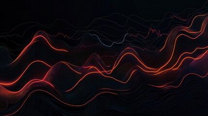 Aufkleber - Abstract wave patterns in red and orange, set against a dark background, creating a dynamic and energetic visual effect.