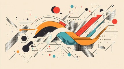 Aufkleber - A vibrant abstract design featuring dynamic waves, geometric shapes, and contrasting colors, creating a sense of movement and energy.