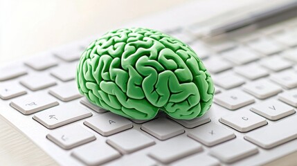 Poster - Conceptual Green Brain on Computer Keyboard Representing Intelligence and Digital Technology Advancements