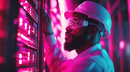 Poster - Focused Technician in Hard Hat and Safety Glasses at Work