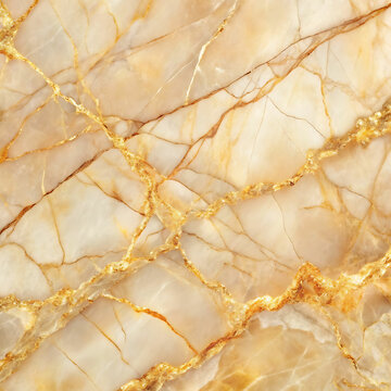 Close-Up of Peach Marble Surface with Gold and Cream Veins