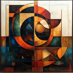 Poster - Abstract geometric painting, warm earth tones.