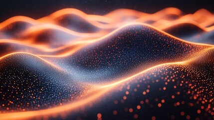 Poster - Abstract Orange and Blue Glowing Particle Waves