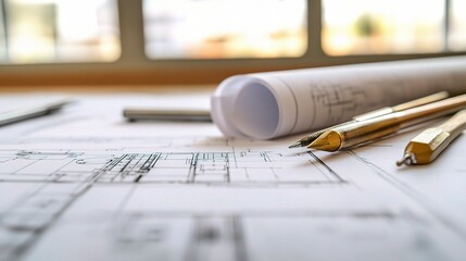 Poster - Engineering Drawings and Precision Tools on Architectural Blueprints