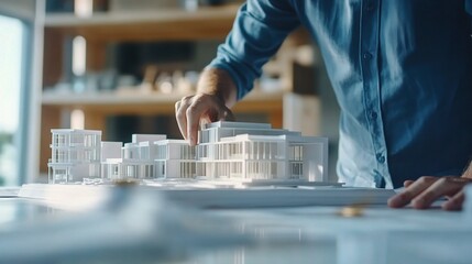 Poster - Engineer Working on Construction Blueprints and Model Design