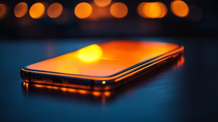 Poster - Smartphone illuminated by warm light at night.
