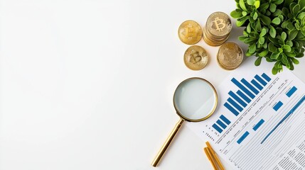 Poster - Cryptocurrency Financial Data Analysis with Magnifying Glass on Market Charts