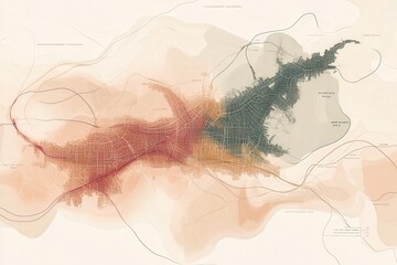 Poster - A colorful, abstract map depicting urban areas, showcasing density and distribution through varying shades and hues.