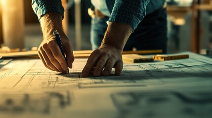 Fototapete - Civil Engineer Working on Construction Plans at a Job Site