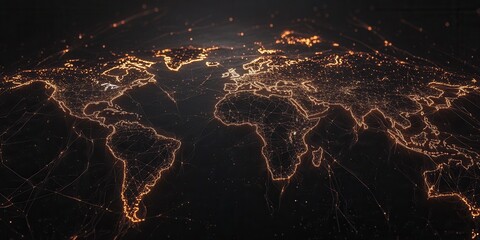 Fototapete - A night view of Earth showcasing illuminated cities and regions, highlighting human activity and connectivity across the globe.