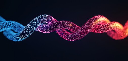 Poster - coordination team spirit concept.A colorful, abstract representation of intertwined strands, showcasing a blend of blue and pink hues against a dark background, symbolizing connectivity and energy.