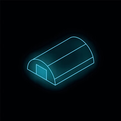 Poster - neon hangar icon glowing on a dark background representing concepts of storage, industry and logisti