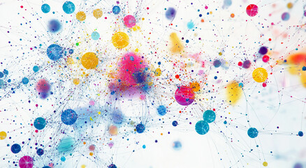 Poster - Colorful abstract artwork depicting interconnected circles and lines in vibrant hues of blue, pink, yellow, and purple