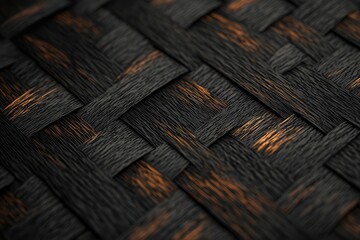 Poster - A close-up view of a textured woven surface featuring dark tones and subtle highlights, showcasing intricate patterns and craftsmanship.