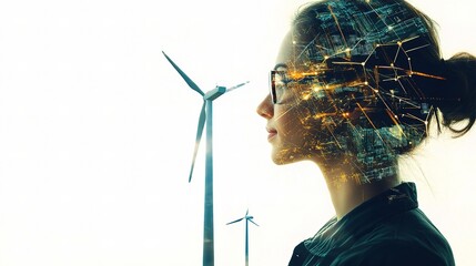 Poster - Creative Double Exposure of Engineer with Wind Turbines Background