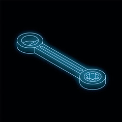 Poster - Glowing neon line isometric wrench or spanner icon isolated on black background