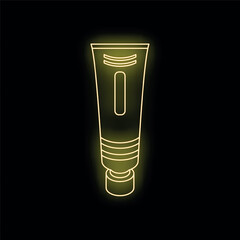 Poster - Yellow neon sign representing cosmetic tube glowing on black wall