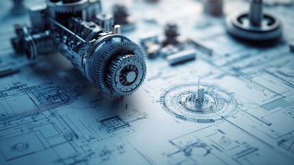 Wall Mural - Detailed Conceptual Engineering Background with Mechanical Components