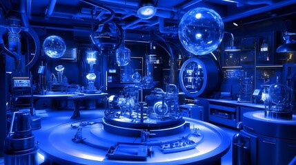 Poster - a high-tech physics laboratory with interactive simulations of quantum field theory and particle phy