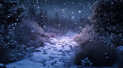 Poster - A snowy forest with a path through it