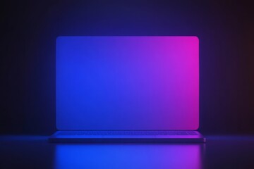 Aufkleber - Minimalistic Laptop Display with Neon Purple and Blue Lighting Background for Creative Digital Artwork and Technology Concepts