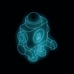 Poster - Neon robot standing with glowing blue lines on black background