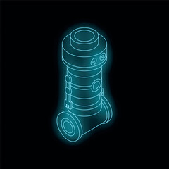 Poster - neon blue robot standing on black background, digital illustration