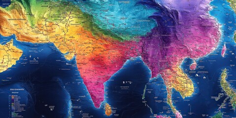 Naklejka na meble Colorful Artistic Map Depicting The Indian Subcontinent