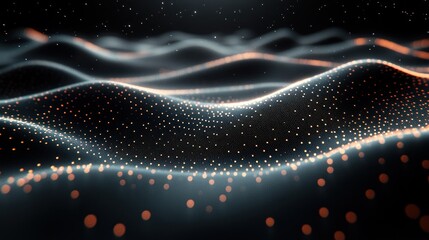 Poster - Abstract Dark Wave Digital Art: Glowing Particle Landscape