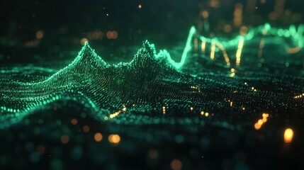 Poster - Dynamic neon green heartbeat visualization dark background digital art abstract futuristic concepts