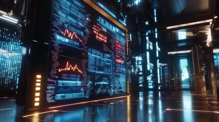 Poster - Futuristic stock market display featuring augmented reality urban environment digital art technology