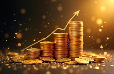 Poster - gold coins stacks grow upward. financial success graph. investment capital budget. market income. fi