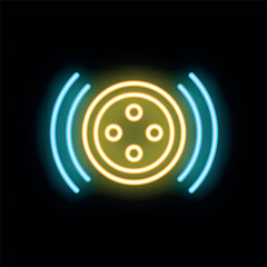 Poster - Glowing neon icon of a sensor detecting a signal on a black background
